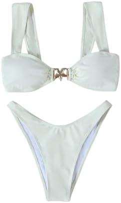 Milumia Women's Bikini Sets Two Piece Swimsuit Wide Strap Tie Back High Cut Starfish Bathing Suit, M