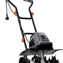 18 Inch 15 Amp Electric Tiller Cultivator, 24 Steel Tines for Gardening, Corded & High Power Garden Roto Tiller, 8.7'' Tilling Depth, 4-Adjustable Wheels, Foldable Handle, for Lawn Yard, Gray