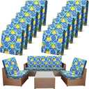 Newwiee 12 Pcs Patio Cushion Covers Outdoor Stretch Sofa Couch Cover Replacement Couch Slipcover Sofa Seat Chair Porch Patio Furniture Protector, Flexibility Washable(Blue Series,Yellow Lemon)