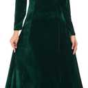 Urban CoCo Women's Elegant Long Sleeve Ruched Velvet Stretchy Long Dress (X-Large, Green)
