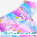Girl Bathing Suit Size 9-10 Years Old Pink Purple Unicorn Swimsuit One Shoulder Ruffle Swimsuit One Piece Swimwear