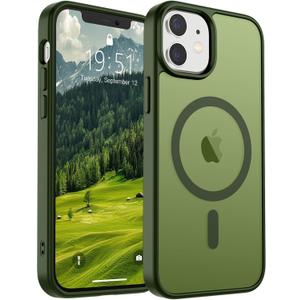 SUPFINE Magnetic for iPhone 12 Mini Case & iPhone 13 Mini Case (Compatible with MagSafe) (Military Grade Drop Protection) Slim Translucent Matte Shockproof Phone Cover,Cangling Green