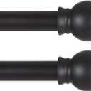 Thestoa Black Curtain Rods 2 pack for Windows 30-62 inch Adjusts Length by Splicing, 5/8" Diameter Matte Black Small Curtain Rods for Bedroom, Living Room, Kitchen, Outdoor, Farmhouse