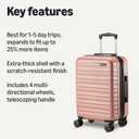 Amazon Basics 21" Hardside Carry-On Luggage with Multi-directional Wheels, Expandable for Up to 25% More Space, Scratch-Resistant Surface, Rose Gold