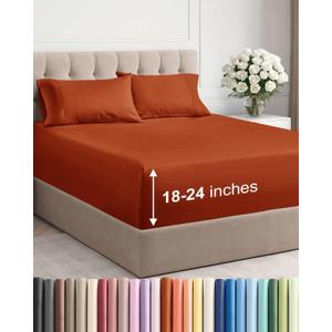 Extra Deep Full Sheet Set - 4 Piece Breathable & Cooling Bed Sheets - Easily Fits 18 to 24 inch Mattress - Ultra Soft, Wrinkle & Fade Free with Extra Deep Pockets - Hotel Luxury Bedding - Terracotta