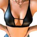 SOLY HUX Bras for Women PU Leather Bra Contrast Mesh Comfort Bralette (Medium)