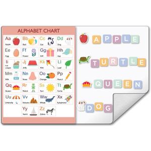COMIX Magnetic Dry Erase Board, Magnetic ABC Alphabet Chart for Kids, 26" x 17" Adhesive White Board with 156 Pieces ABC Graphic Magnet for Kids at Home Student Classroom