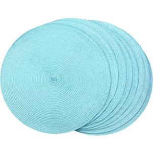 Woven Placemats Round Plastic 38cm Stylish and Practical Dining Table Mats Set of 8 (White) (Blue One Size)