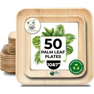 Koala love Palm Leaf Plate Bamboo Paper Plates Disposable 10 Inch & 7 Inch Bulk Party Pack Eco Compostable Biodegradable Wooden Plate Best Alternative To Plastic Paper Plates (50 Pc)