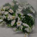 Ivydale Artificial Fall Hanging Flowers for Outdoor, 2 PCS Silk White Morning Glory Faux Flowers with Eucalyptus Leaves, UV Resistant Realistic Hanging Plants for Wedding Home Office Garden Decoration