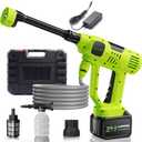 Cordless Pressure Washer, 900PSI Portable Power Washer with 3.0 Ah Battery, 6-in-1 Nozzle, 10 Speed Adjustment/Battery Level Display, Portable Pressure Washer for Car/Garden/Floor/Yards (Green)