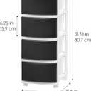 IRIS USA Plastic Drawer Storage Organizer, 4-Drawers, for Classroom Art Supplies Bathroom Dorm Bedroom Laundry Room, Slim Narrow, White Frame with Matte Black Front Panels