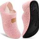 VIFUUR House Slippers for Women Men Slip on Indoor Barefoot Slipper Socks Fuzzy Cozy Sock Shoes for Home Bedroom Travel (Pink),  Size: 42/43