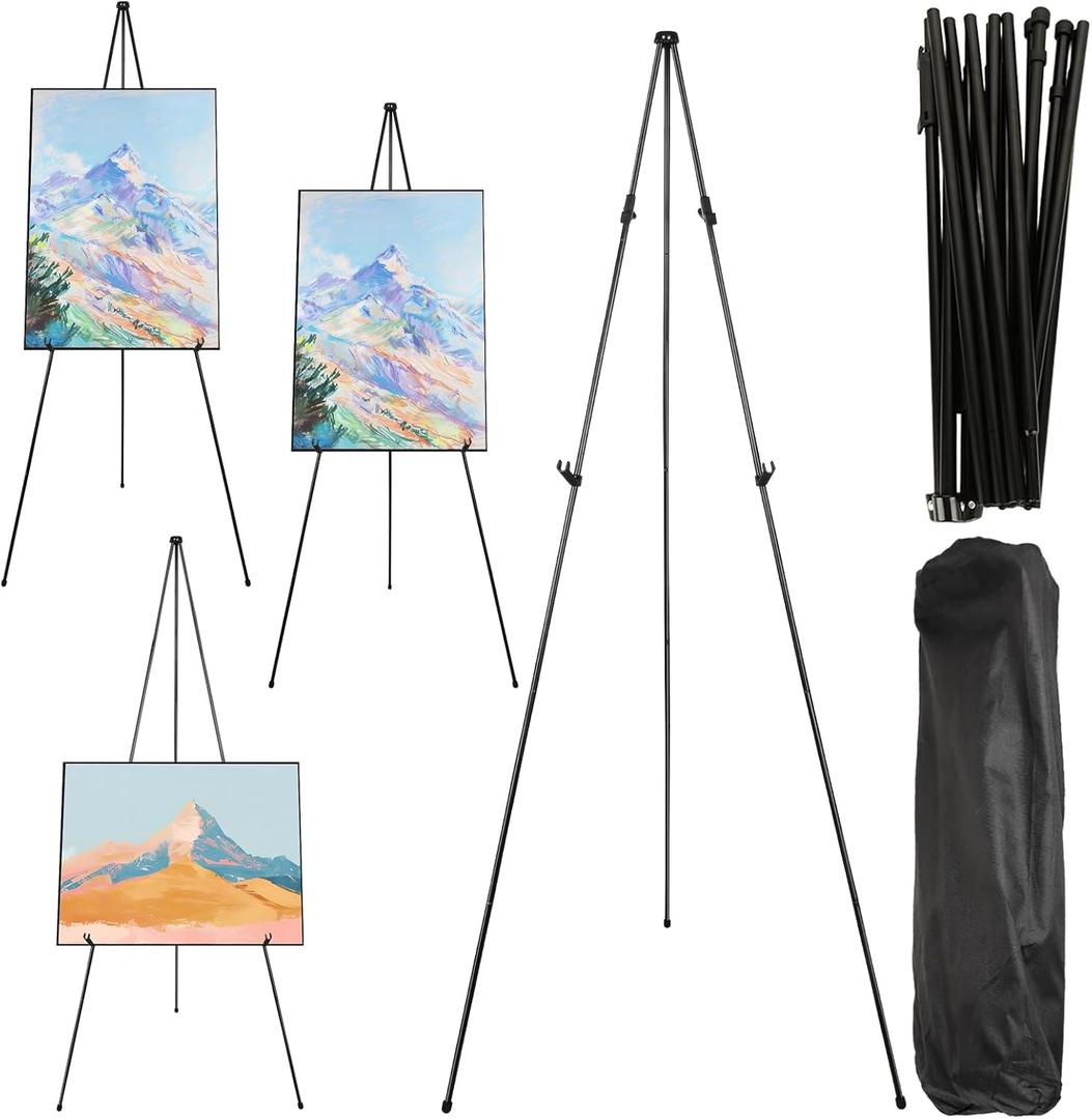 4 Pack Painting Easel Stand 63" Metal Easel Stand for Display Wedding Sign, Foldable Easel Portable Artist Floor Easel, Art Poster, Picture - Easy Folding Telescopic Adjustable Metal Tripod