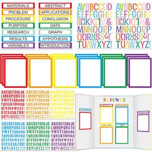 PerKoop 36 Sheets Science Fair Board Poster Boards Supplies 24 Self Adhesive Presentation Subtitles 4 Science Fair Project Titles 8 Personalized Letter Sticker for Classroom