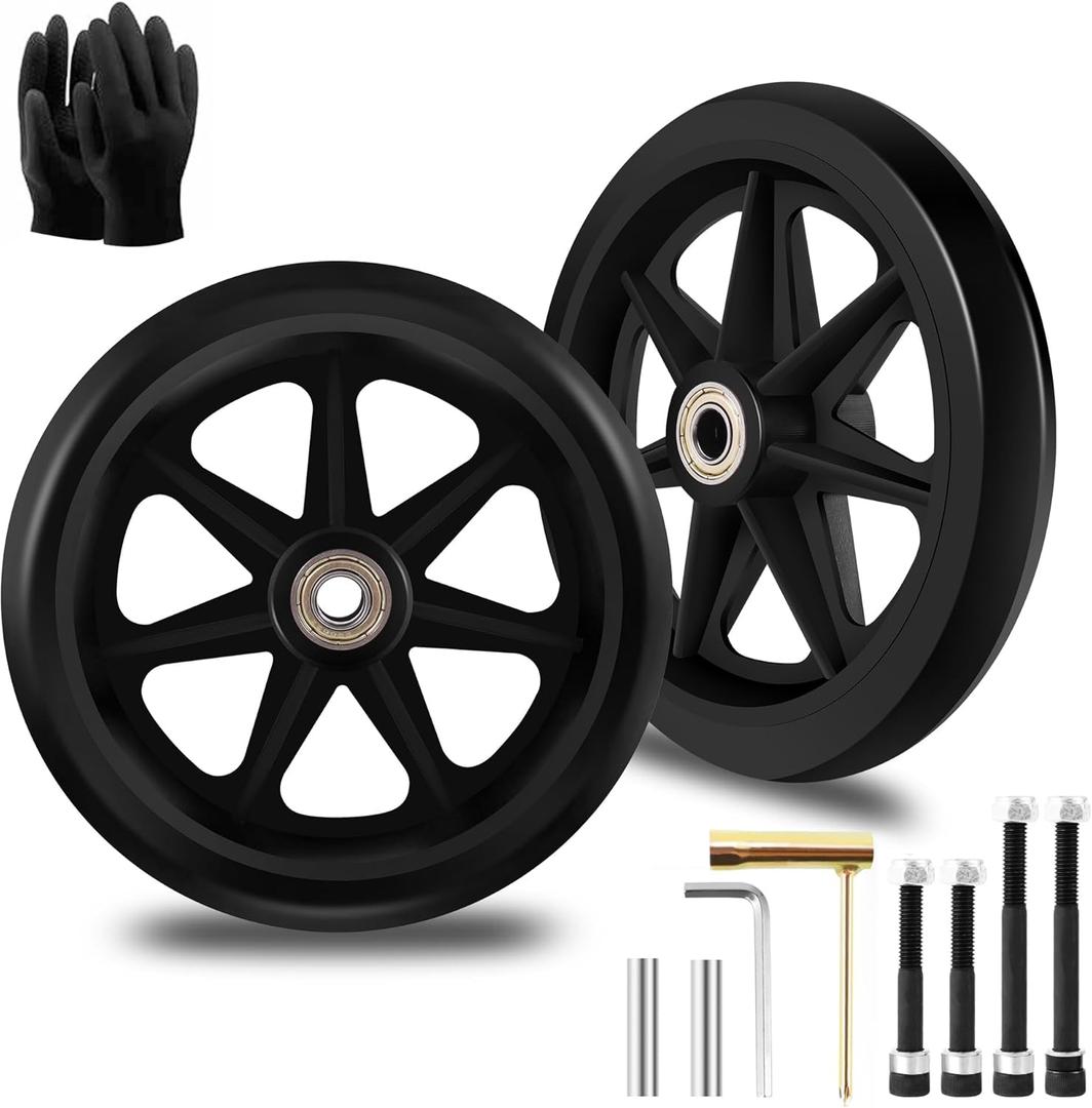 2Pcs 6 Inch Replacement Wheelchair Wheels for Walkers - Environmentally Friendly Rubber Material, Wear-Resistant PU Tires, Anti-Slip, and Durable ABS Wheel Hub (6IN Narrow 2Pcs)