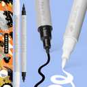 ARTISTRO 2 White Dual-Tip Acrylic Paint Pens - Multisurface Markers for Fabric, Plastic, & More, 5mm Dot + 1mm Fine Tips (Dual Tip Brush + Fine, Black&White)