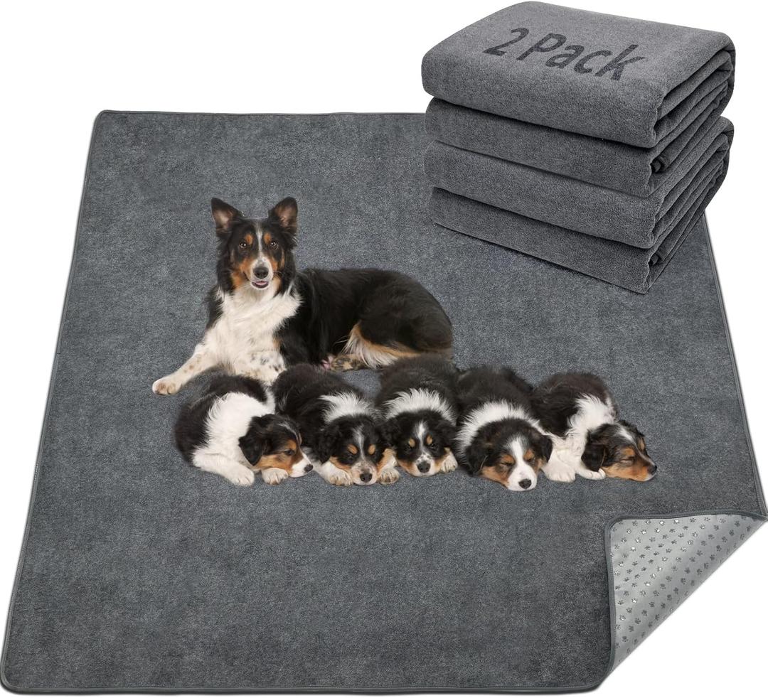 LOOBANI 2 Packs Extra Large Reusable Dog Mat for Floor, Non-Slip Washable Pee Pads for Dogs, Fast Absorbent Pet Whelping Pads, Puppy Playpen Mat for Incontinence, Housebreak, Crate, 72x72in,Gray