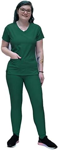 ANGIE UNIFORMS YOGAFLEX Jogger Scrubs for Women Set. Regular and PETITE. Side Spandex 2 Pockets Top with Yoga Waist Joggers Large