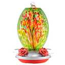 Muse Garden Glass Humming Bird Feeders for Outdoors - 27OZ Blown Glass Hummingbird Feeder - Unique Gift Mom Women Grandparents, Outdoors Hanging Garden Decor, Ant Moat & Brush, Green Floral