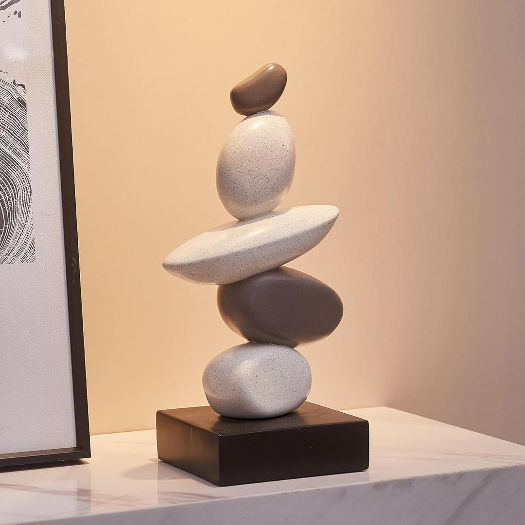 Fake Sandstone Statue Home Decor for Living Room, Modern Resin Stone Sculptures for Coffee Table Decor, Gray and White Statue for Shelf Bookshelf Decorations, Gifts for Good Luck, Health, Strength