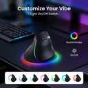 Wireless Ergonomic Vertical Mouse, Rechargeable Tri-Mode (Dual Bluetooth + 2.4G USB) Optical Mouse with Adjustable RGB Lighting, Multi-Device Control for Laptop, PC, Mac, iPad, Desktop (Dark Black)