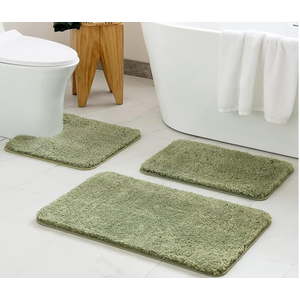 MIULEE 3 Pieces Bathroom Rugs and mats Sets Extra Thick Non Slip Microfiber Bath Mats and U-Shaped Contour Toilet Rug for Bath Room Floor Restroom,20"x30"+16"x24"+20"x20", Green
