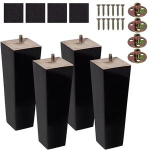BARIEN 8 inch Wood Furniture Legs - Square Sofa Legs, Couch Leg - Brown Mid-Century Modern Replacement Legs for Armchair Recliner Coffee Table Dresser (Set 4, 8")