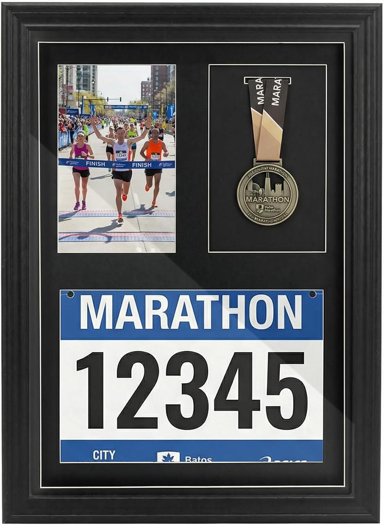FramePro Wood Medal Display Frame with Real Glass Wall Mount (Black)