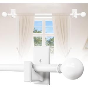TKZTKZ Curtain Rods No Drilling, 18-28 Inch Adjustable No Drill Curtain Rod with Adhesive Brackets, 5/8" Renter Friendly Stick On Rod for Apartments, Bedroom, RV, Heavy Duty 20-30 lbs, White