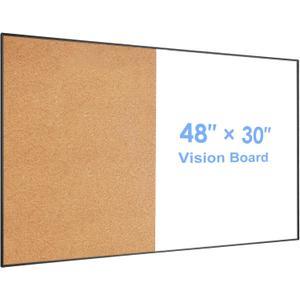 ARCOBIS Cork Board White Board Combo, Bulletin Board-Black Frame, Magnetic Dry Erase Board & Corkboard for Wall, Vision Board for Home, Office, School (Black, 48 x 30)