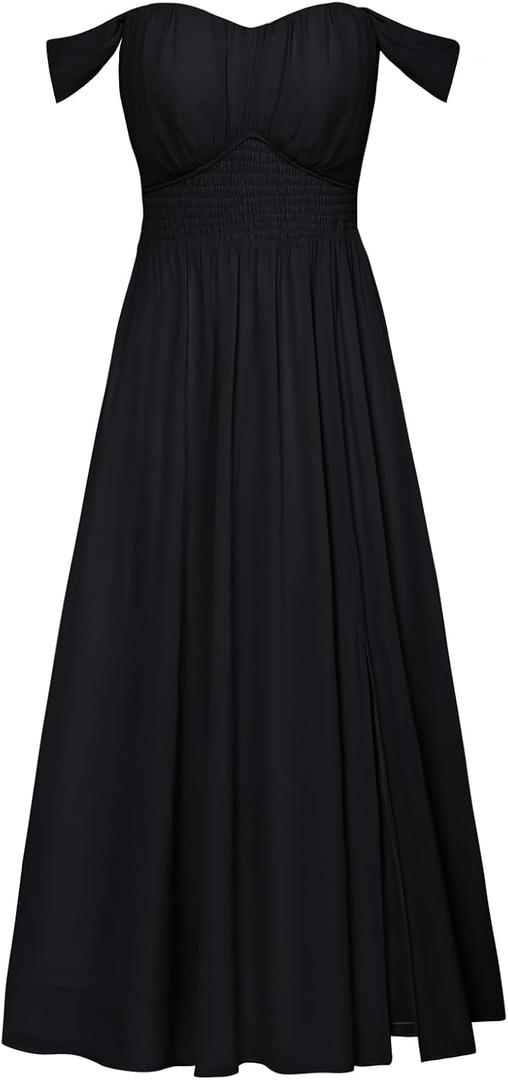 GRACE KARIN Summer Black Dress for Women 2026, Off the Shoulder Smocked Bridesmaid Dresses, Formal Baby Shower Maxi Dresses XL