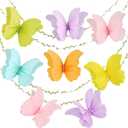 3D Hanging Butterfly Decorations, Colorful Butterfly Birthday Party Decorations, 8 Pcs Paper Butterfly Hanging Decorations with Green Leaf Strings for Girls, Women, Flower Garden Party Decor (Pink Purple)