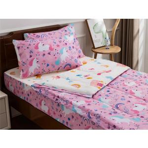 NTBED Unicorn Printed Zipper Bedding Sets Twin Lightweight Microfiber Floral Comforter Set with Fitted Sheet Pillow Covers,Pink