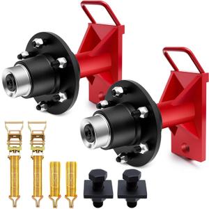 2 Pack Shipping Container Wheels 6-Lug Wheels Kit Heavy Duty Shipping Container Axles with Ratchet Tie Down Spindle 8000 Pounds 20ft-40ft Containers Hook, Quick Disassembly Accessories, Red