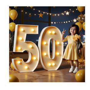 F6TMarquee Numbers 3 Feet Tall Large Light Up Numbers 50th Birthday Decorations Women Men Big Yellow Light Outdoor Anniversary Decorations Balloon Arch Kit Party Backdrop 50