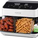 NutriChef 8.5 Quart Family Size Double Glass Basket Air Fryer | 8-in-1 Preset Dual Cook Modes | Glass Fry Bowls for Best Cooking | Cook Steak, Fries & More | Adjustable Temperature & Timer | White, 8.5QT