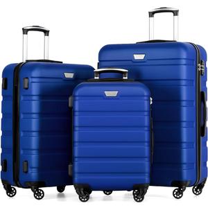 Coolife 3-Piece Lightweight Hardside Spinner Luggage Set with TSA Lock (20in24in28in, blue)