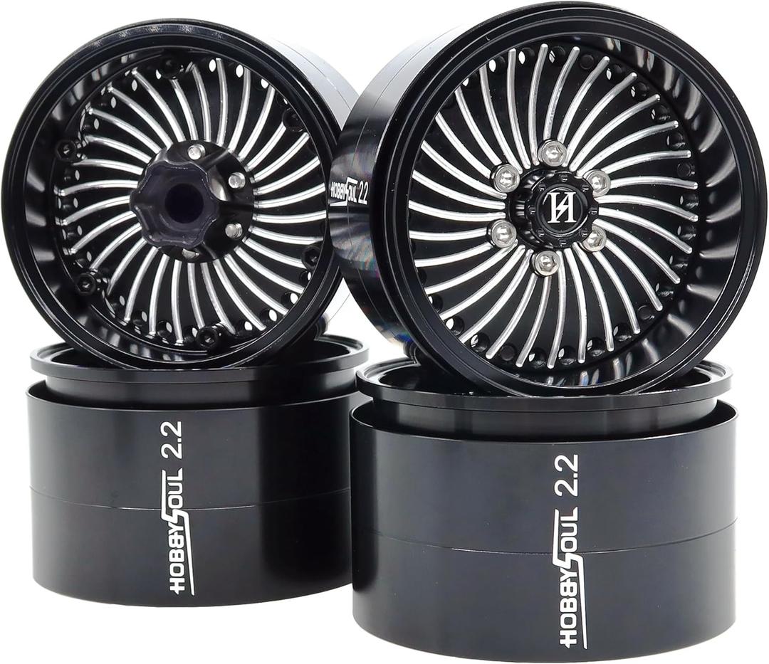 HOBBYSOUL 2.2 Beadlock Wheels Wide 40mm Adjustable Offset Rims for 1/10 RC Mud Crawler SCX10 Capra TRX4 Gen8 Everest gen 7 Pro Upgrades,HS701520 (Black)