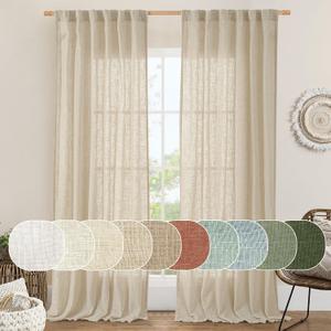 LAMIT Natural Linen Curtains 95 Inch for Living Room, Back Tab and Rod Pocket Linen Textured Semi Sheer Curtains Light Filtering Drapes for Bedroom/French Door, Set of 2, 52 x 95 Inch, Linen