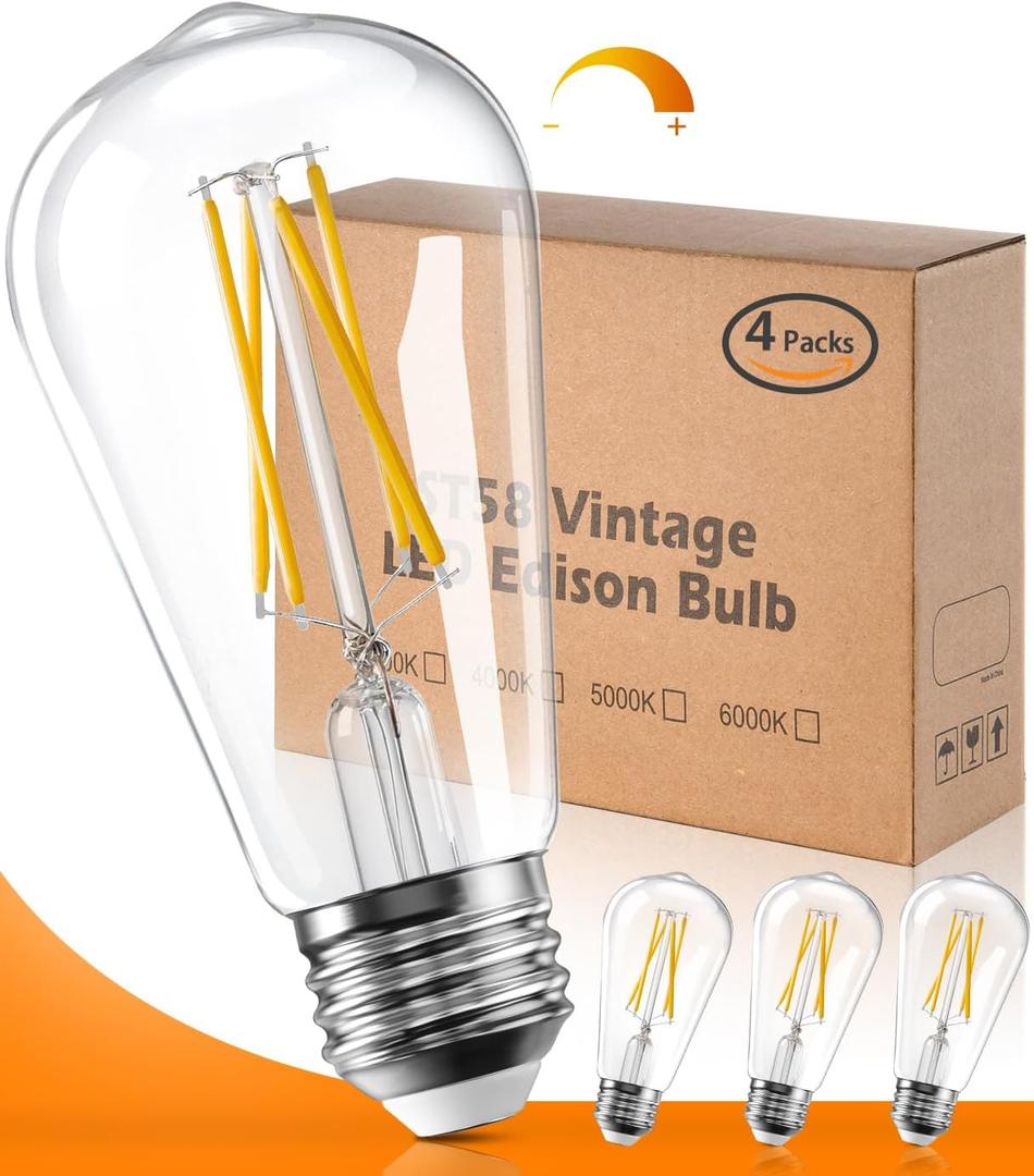 【Upgraded】 Dimmable LED Light Bulbs 60 watt Soft White, E26 Bulb LED Lights for Bedroom with High Brightness Warm White 5000K, 6W, 90+CRI, Clear Glass, 4 Pack