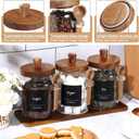 Suclain 3 Pcs Glass Coffee Container with Wooden Lid Spoon Shelf Labels Clear Airtight Jar Food Storage Canister Set for Sugar Spice Coffee Bean Holder Housewarming Gift(20 oz,Acacia Brown)