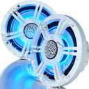 6.5" 800W Marine Speakers, IP-X6 Waterproof Boat Stereo Speakers with LED Lights, 2-Way Coaxial Audio, Y35 Woofer, UV & Salt Spray Resistant (Pair, White)