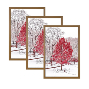 Light Brown 16x24 Frame Set of 3 - Rustic Woodgrain 16 x 24 Poster Frame with Plexiglass for Wall Gallery Display, 16x24 Picture Frame for Puzzles, Artwork, Photos and Posters - Ideal Christmas Day