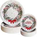 100 Pcs Christmas Paper Plates Set 9 Inch 7 Inch Disposable Merry Christmas Tableware Party Supplies for Xmas Wedding Winter Holiday New Year Party Dinnerware Table Decoration