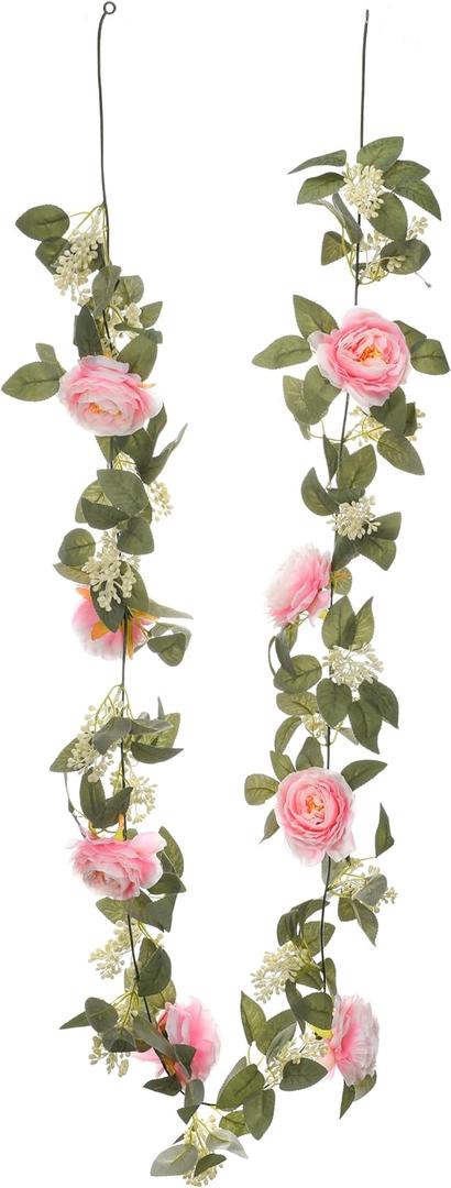 SUQ I OME 1 Pack of Artificial Rose Vine Flowers Garland Plants Fake Flower Vine for Wedding Home Garden Craft Art Decor Valentine's Day Mother's Day Party Decoratio,Pink