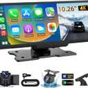 10.26" Wireless CarPlay Screen for Car: 4K Dash Cam & 1080P Backup Camera, Portable Touchscreen Car Stereo for Apple Carplay & Android Auto, GPS Navigation, Mirror Link BT FM Voice Control (ADAS)