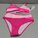 Sexybody Women' s High Waisted Bikini 2 Piece Tummy Control Swimsuits V Neck Modest Criss Cross Color Block Bathing Suit Medium 182 Rose Red