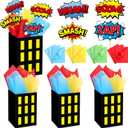 8 Sets Hero Theme Party Decoration Hero Boxes Centerpiece (7.9 x 5.1 x 5.1 Inch) Sticks with Tissue Paper Standing Cards Birthday Baby Shower Party Supplies (Multicolor)