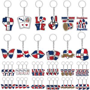 Kigeli 36 Pcs Dominican Republic Acrylic Keychains Dominican Flag Souvenirs Keepsake Gift Bulk National Day Party Favors Decorations for Friends Men Women Bag Charm National Day Supplies Travel Gift